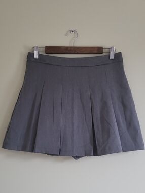 Pleated Mini Skirt/Skort in Charcoal Gray